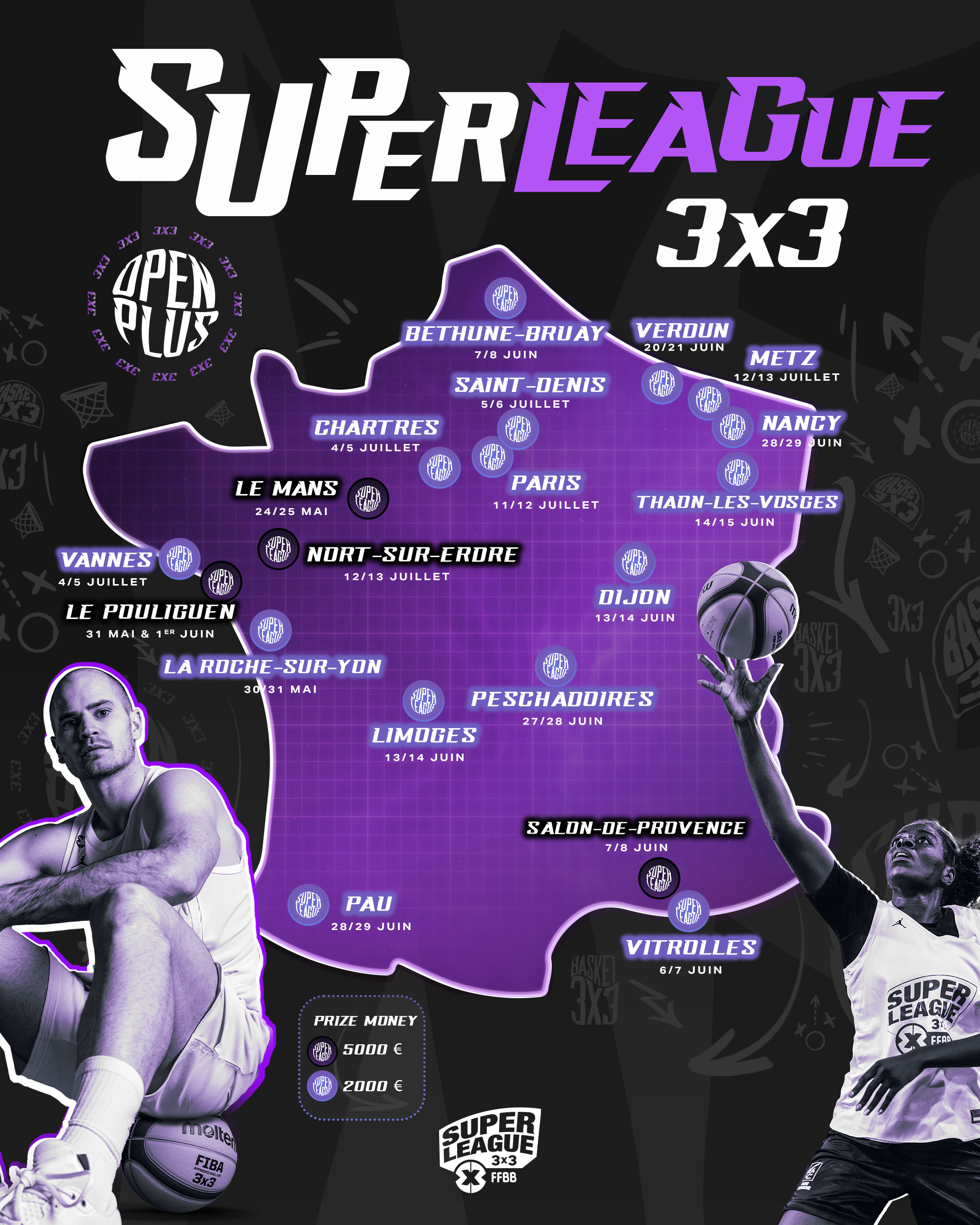 3x3 : Les sites et le calendrier du circuit Open Plus 2025