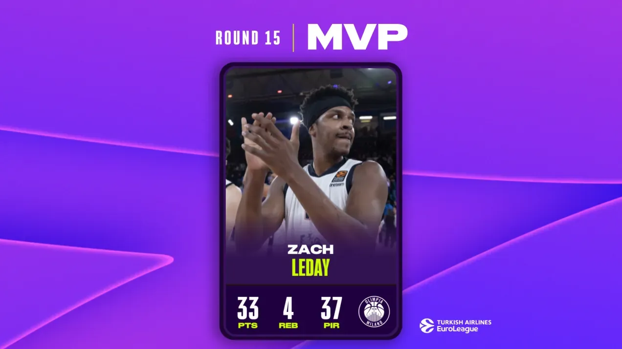 Zach LeDay (Milan) MVP de la 15e journée d'Euroleague, mais TJ Shorts a battu le record d'évaluation